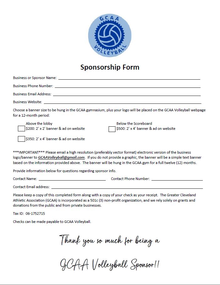 Volleyball Sponsorship Form
